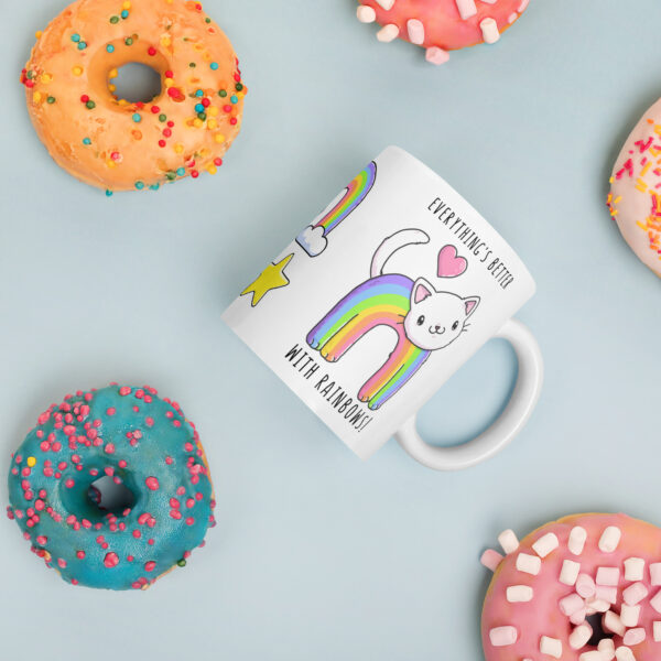 Cute Cats Rainbows Phoebe White glossy mug