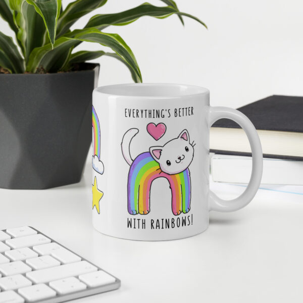 Cute Cats Rainbows Phoebe White glossy mug
