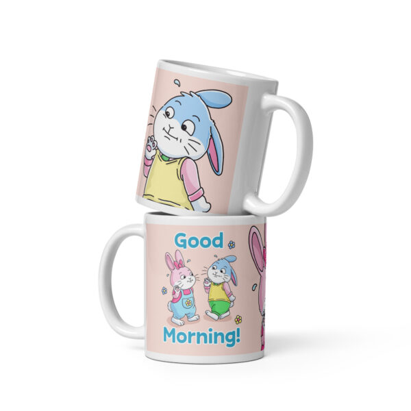 white-glossy-mug-white-11-oz-front-view-69b934a0bd30f.jpg Good Morning! Awkward British Smile Bunnies White glossy mug