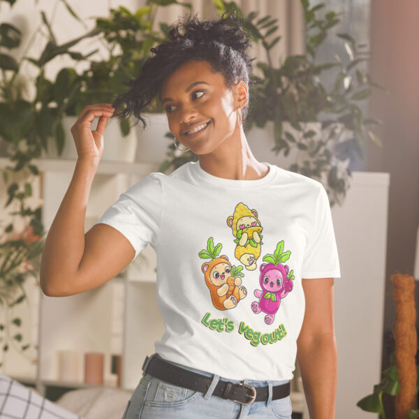 Candy-Pop "Let's Veg Out!" Slogan Short-Sleeve Unisex T-Shirt