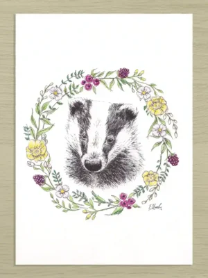Floral Badger Art Print