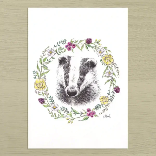 Floral badger Floral Badger Art Print
