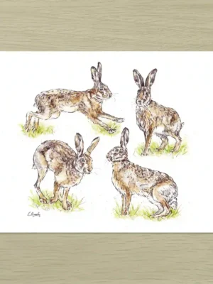 Hopping Hares Art Print