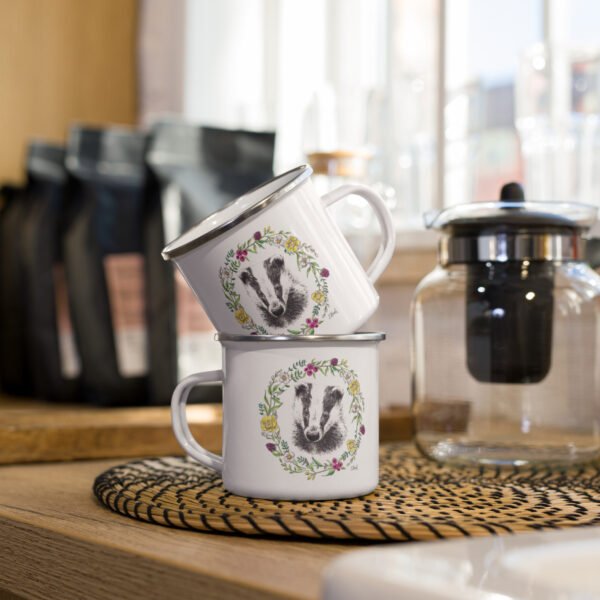 Floral Badger Enamel Mug