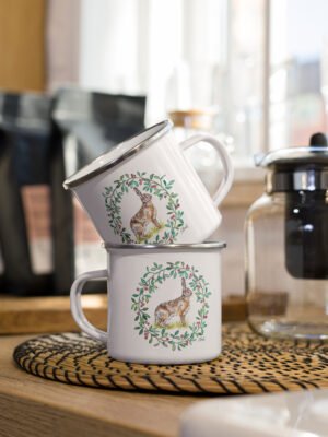enamel-mug-white-12-oz-front-6a6dc4560e6b5.jpg Floral Hare Enamel Mug