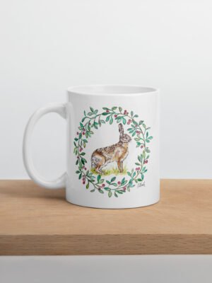 Floral Hare White Glossy Mug