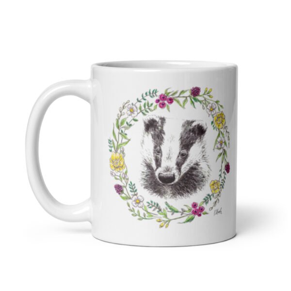 Floral Badger White Glossy Mug