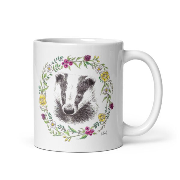 Floral Badger White Glossy Mug